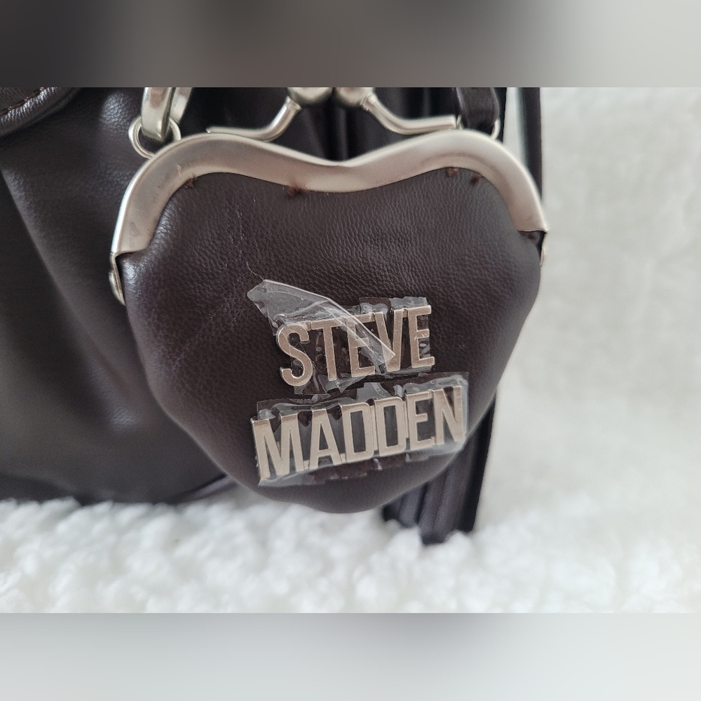 Steve Madden Brown Faux Leather Y2K Style Crossbody Bag Edgy Moto Chic NWT - Picture 3 of 10